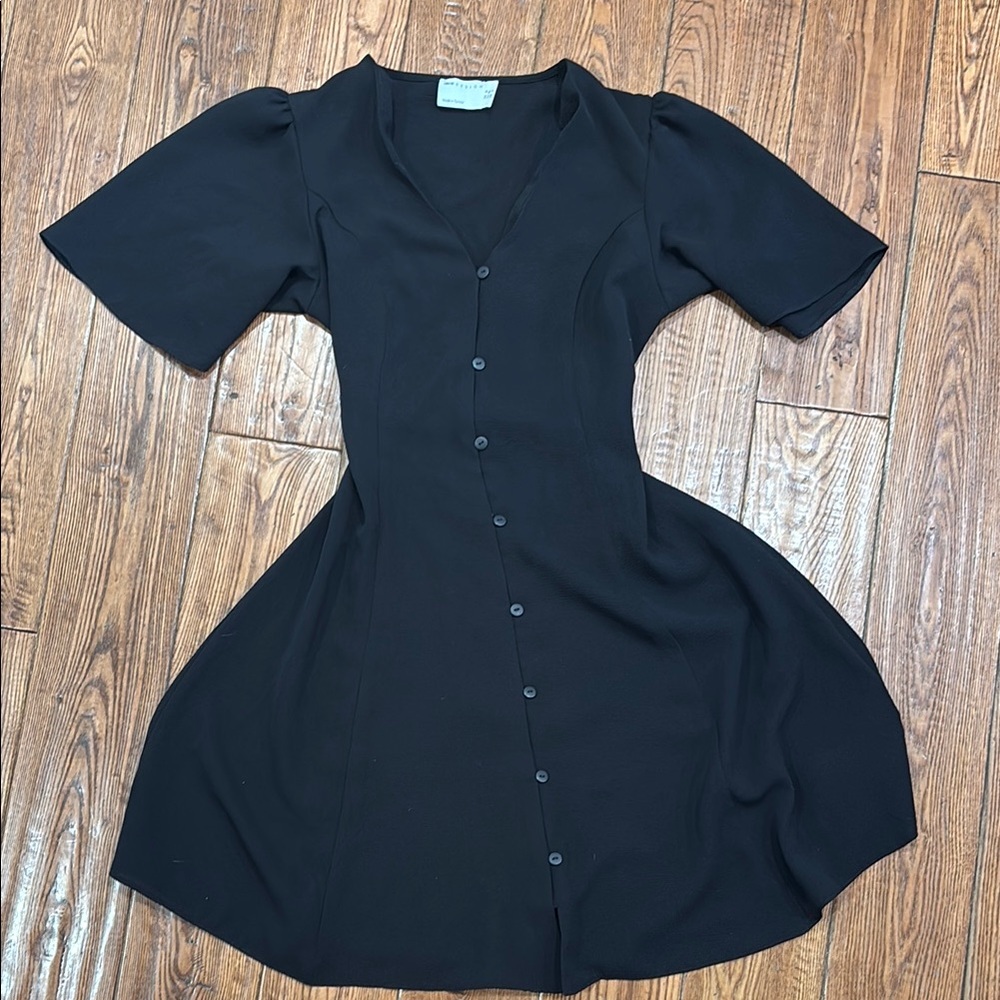 ASOS Black Puff Sleeve A-line Midi Dress